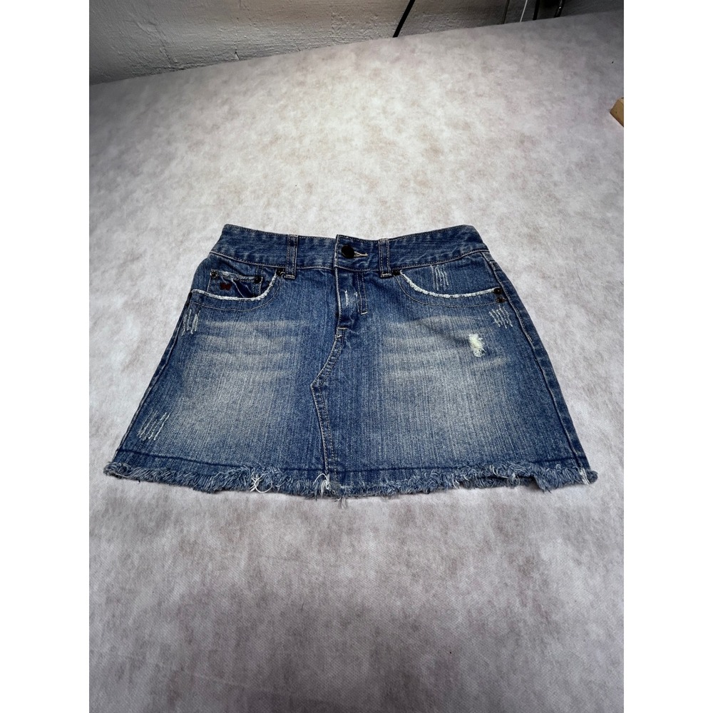 Aeropostale Denim Mini Skirt‎ Frayed Hem Distressed Blue Jean Skirt Size 0